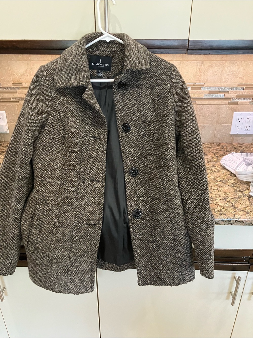 London Fog Tweed Blend Coat in Gray and Brown